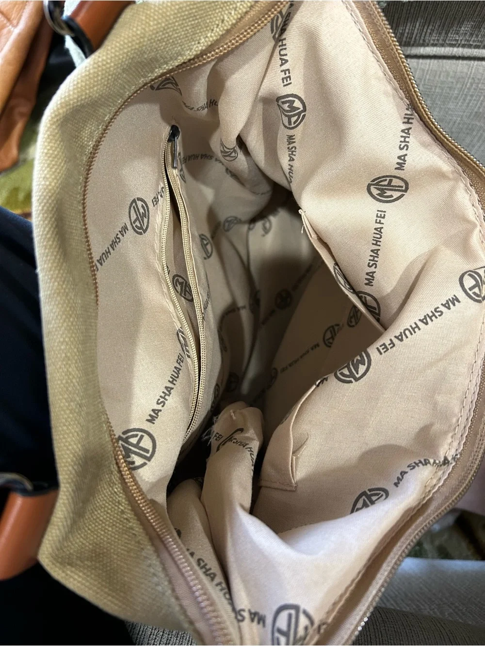Canvas Paris Tote Bag with Brown Leather Handles